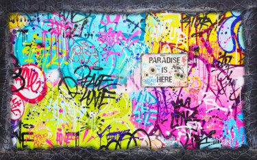 Painting titled "PARADISE IS HERE" by Vincent Bardou, Original Artwork, Acrylic Mounted on Wood Stretcher frame