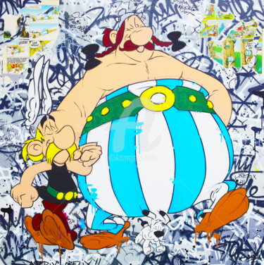 Painting titled "ASTERIX ET OBELIX" by Vincent Bardou, Original Artwork, Acrylic Mounted on Wood Stretcher frame