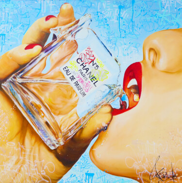 Painting titled "CHANEL N°5" by Vincent Bardou, Original Artwork, Oil Mounted on Wood Stretcher frame