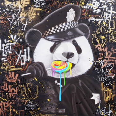 Painting titled "PANDA PAINTING" by Vincent Bardou, Original Artwork, Spray paint Mounted on Wood Stretcher frame