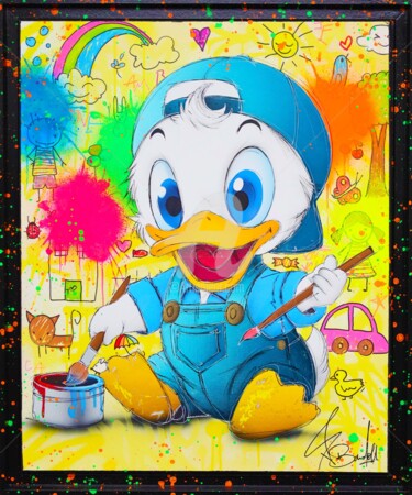 Painting titled "BABY SCROOGE MCDUCK…" by Vincent Bardou, Original Artwork, Acrylic Mounted on Wood Stretcher frame