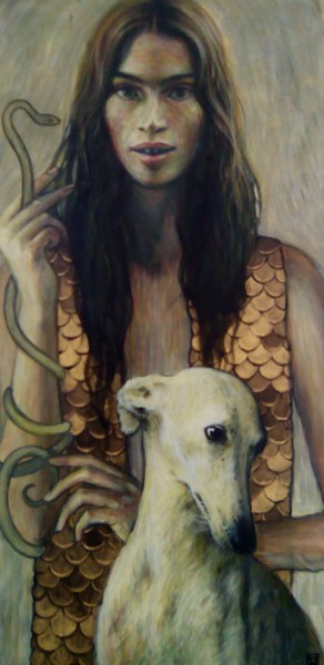 Peinture intitulée "femme au lévrier bl…" par Vincent Bertrand, Œuvre d'art originale, Acrylique