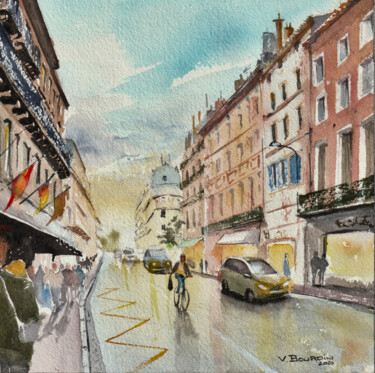 Malerei mit dem Titel "la rue de Metz, à T…" von Vincent Bourdin, Original-Kunstwerk, Aquarell