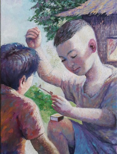 Painting titled "Spider Fight" by Vincent Cases, Original Artwork, Oil