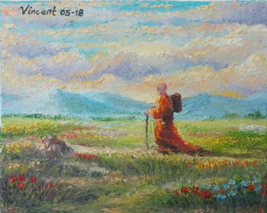 Painting titled "A Monk's Life" by Vincent Cases, Original Artwork, Oil