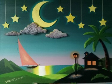 Painting titled "The Moon and the St…" by Vincent Cases, Original Artwork
