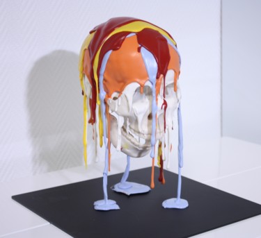 Escultura intitulada "Surcharged Skull" por Vincent Docteur, Obras de arte originais, Resina