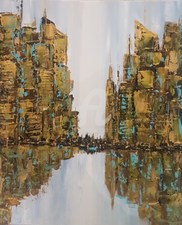 Painting titled "Gold City" by Vincent Faus, Original Artwork, Acrylic