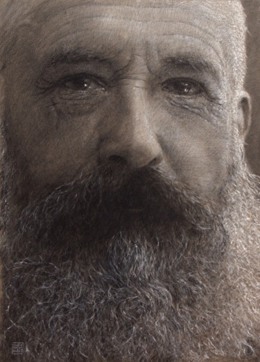 Zeichnungen mit dem Titel "Claude Monet" von Vincent Haller, Original-Kunstwerk, Kohle Auf Karton montiert