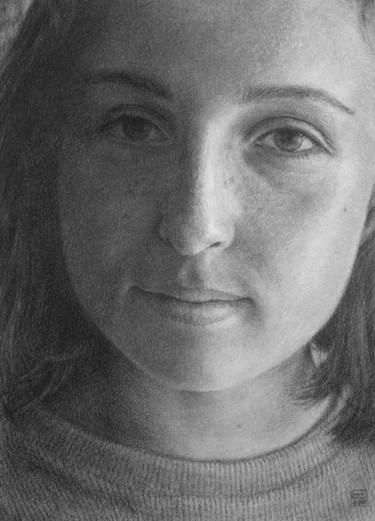 Drawing titled "Manon" by Vincent Haller, Original Artwork, Charcoal