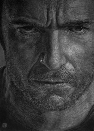 Drawing titled "Hugh Jackman" by Vincent Haller, Original Artwork, Chalk