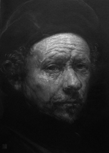Dessin intitulée "Rembrandt" par Vincent Haller, Œuvre d'art originale, Fusain Monté sur Carton