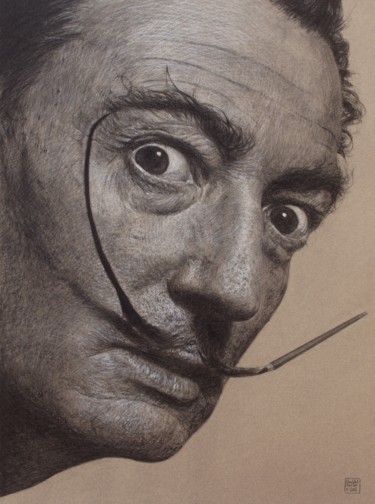 Tekening getiteld "Salvador Dali" door Vincent Haller, Origineel Kunstwerk, Krijt