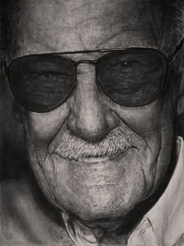 Disegno intitolato "Stan Lee" da Vincent Haller, Opera d'arte originale, Carbone Montato su Cartone