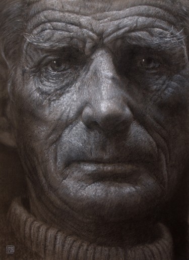 Dessin intitulée "Samuel Beckett" par Vincent Haller, Œuvre d'art originale, Fusain