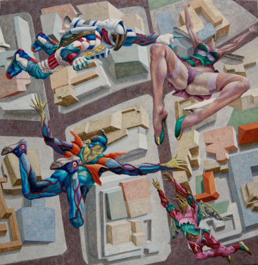 Peinture intitulée "La chute des anges…" par Vincent Lacroix, Œuvre d'art originale, Huile
