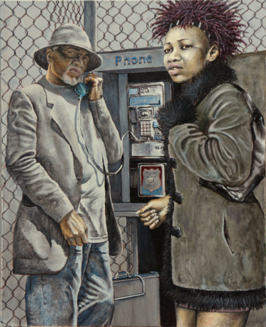 Malerei mit dem Titel "Phone call" von Vincent Lacroix, Original-Kunstwerk, Acryl