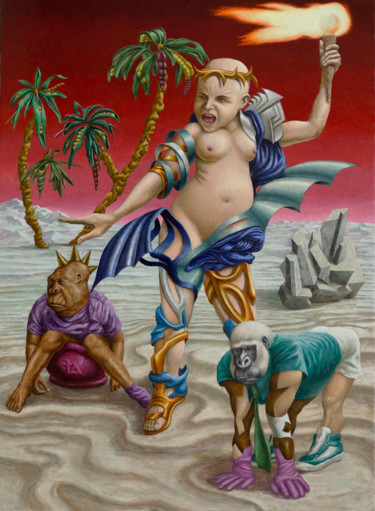 Peinture intitulée "L'apparition d'homo…" par Vincent Lacroix, Œuvre d'art originale, Huile
