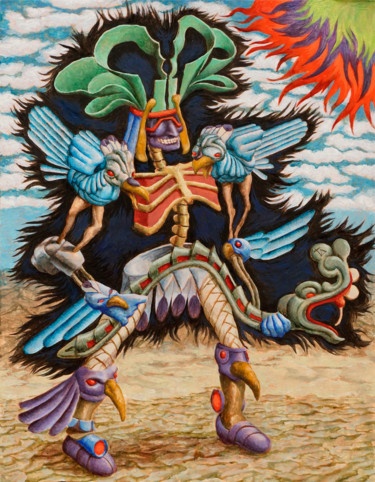 Malerei mit dem Titel "Huitzilopochtli se…" von Vincent Lacroix, Original-Kunstwerk, Öl