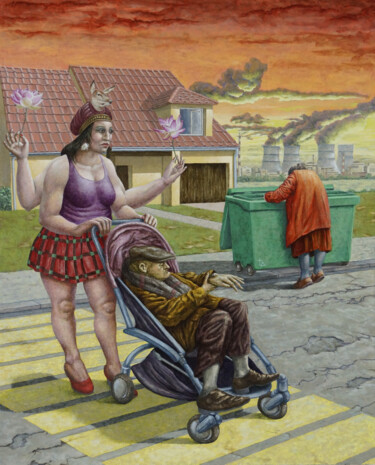 Pittura intitolato "La fin de l'abondan…" da Vincent Lacroix, Opera d'arte originale, Olio