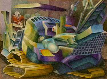 Malerei mit dem Titel "Chantier nocturne 2" von Vincent Lacroix, Original-Kunstwerk, Öl