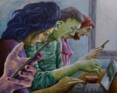 Pintura titulada "co working" por Vincent Lacroix, Obra de arte original, Oleo