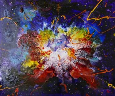 Painting titled "Big Bang" by Vincent Litoux, Original Artwork, Stained glass painting Mounted on Wood Stretcher frame