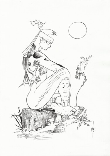 Drawing titled "Hurons-Wendat Clan…" by Vincent Marit, Original Artwork, Ink