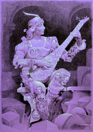 Dessin intitulée "L'Oisel le Troubado…" par Vincent Marit, Œuvre d'art originale, Graphite