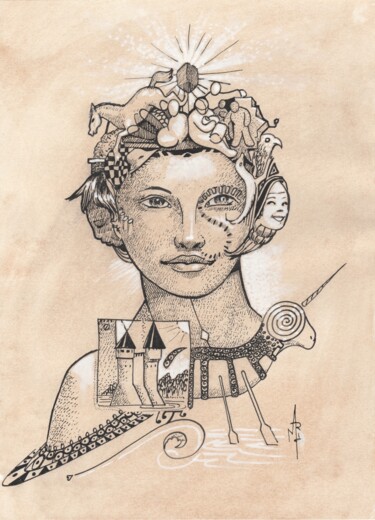 Drawing titled "Atlantide un peuple…" by Vincent Marit, Original Artwork, Ink