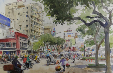 Painting titled "Rue de Saigon - 02" by Vincent Monluc, Original Artwork, Watercolor