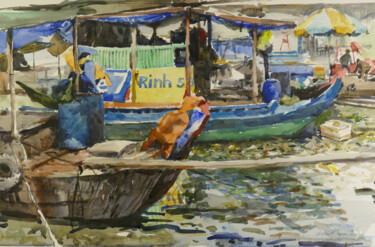 Peinture intitulée "Saigon River - 04" par Vincent Monluc, Œuvre d'art originale, Aquarelle