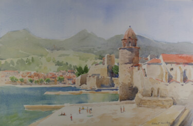 Painting titled "Eglise de Collioure…" by Vincent Monluc, Original Artwork, Watercolor