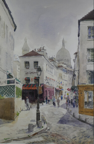 Painting titled "Montmartre Paris" by Vincent Monluc, Original Artwork, Watercolor