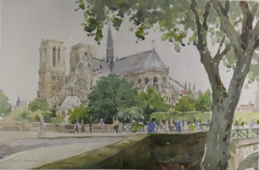 Malarstwo zatytułowany „Paris Notre Dame -…” autorstwa Vincent Monluc, Oryginalna praca, Akwarela