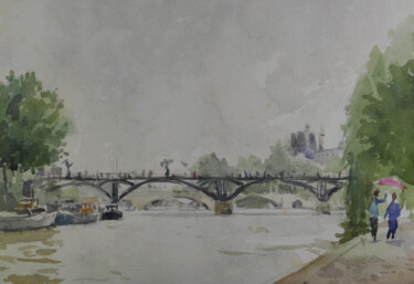 Painting titled "Paris Pont Des Arts…" by Vincent Monluc, Original Artwork, Watercolor
