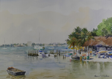 Pintura intitulada "Marina Plaza Saraso…" por Vincent Monluc, Obras de arte originais, Aquarela