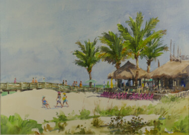 Pittura intitolato "Sharky Beach 01 - V…" da Vincent Monluc, Opera d'arte originale, Acquarello