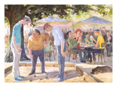 Painting titled "Pétanque-22." by Vincent Monluc, Original Artwork, Watercolor