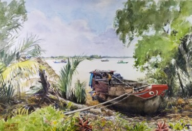 Peinture intitulée "Berges du Mekong, T…" par Vincent Monluc, Œuvre d'art originale, Aquarelle