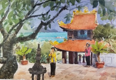 Painting titled "pagode 2 Poulo Cond…" by Vincent Monluc, Original Artwork, Watercolor
