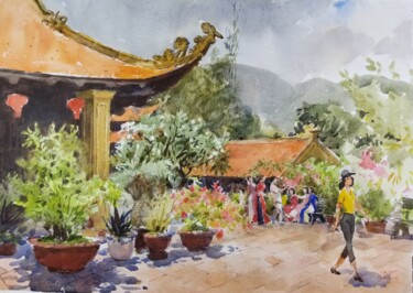 Painting titled "pagode 4 Poulo Cond…" by Vincent Monluc, Original Artwork, Watercolor