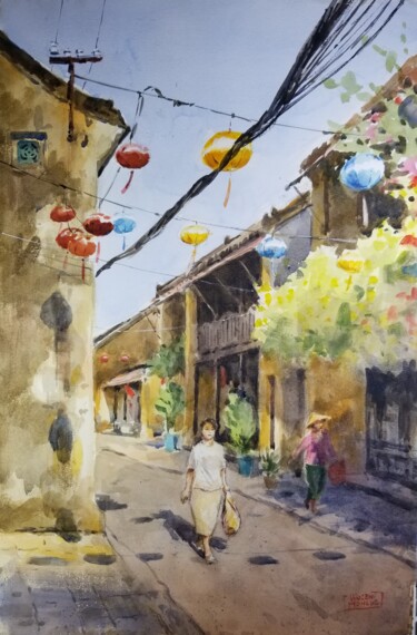 Painting titled "Rue de Hoi An Vietn…" by Vincent Monluc, Original Artwork, Watercolor