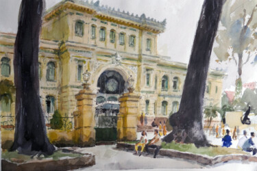 Peinture intitulée "Saigon Central Post…" par Vincent Monluc, Œuvre d'art originale, Aquarelle