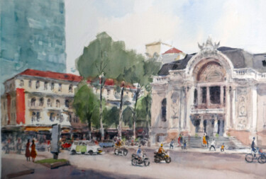 Painting titled "Opera of Saigon" by Vincent Monluc, Original Artwork, Watercolor