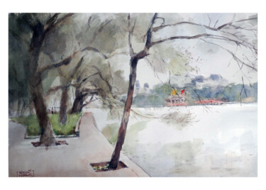 Peinture intitulée "Lac Ho Guom Hanoi V…" par Vincent Monluc, Œuvre d'art originale, Aquarelle