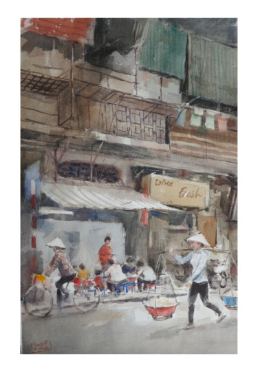 Painting titled "Restaurant dans Han…" by Vincent Monluc, Original Artwork, Watercolor