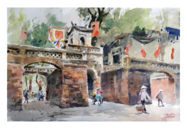 Painting titled "Porte Quang Truong…" by Vincent Monluc, Original Artwork, Watercolor