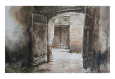 Painting titled "Village ancien du N…" by Vincent Monluc, Original Artwork, Watercolor