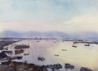 Peinture intitulée "Saigon River #2" par Vincent Monluc, Œuvre d'art originale, Aquarelle